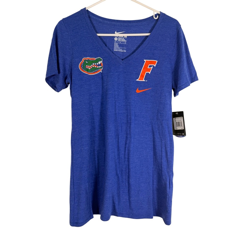 Nike Florida Gators V-Neck T-Shirt Womens Medium Blue Heather Tri-Blend NWT